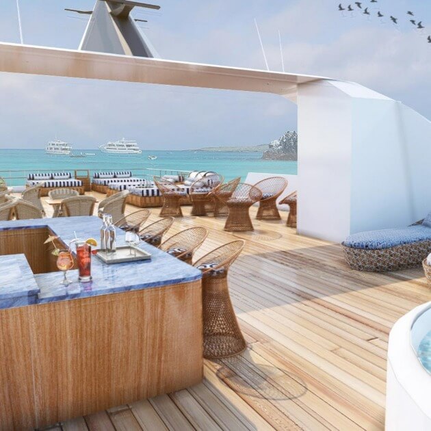 acht seating area with a breathtaking view of the ocean, creating a perfect setting for relaxation and enjoyment -Luxury Galapagos with Kiersten, Caity & Cecibel - Cruise & Eco (Women only) - Expedition - Zhoola