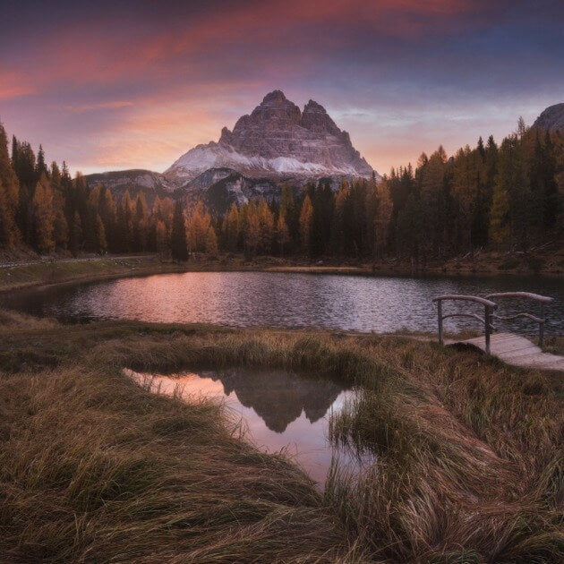 Load image into Gallery viewer, Scenic sunrise view from Cinque Torri at Carezza Lake Dolomites with Bruno Pisani &amp; Luka Vunduk - Photography &amp; Exploration - Zhoola
