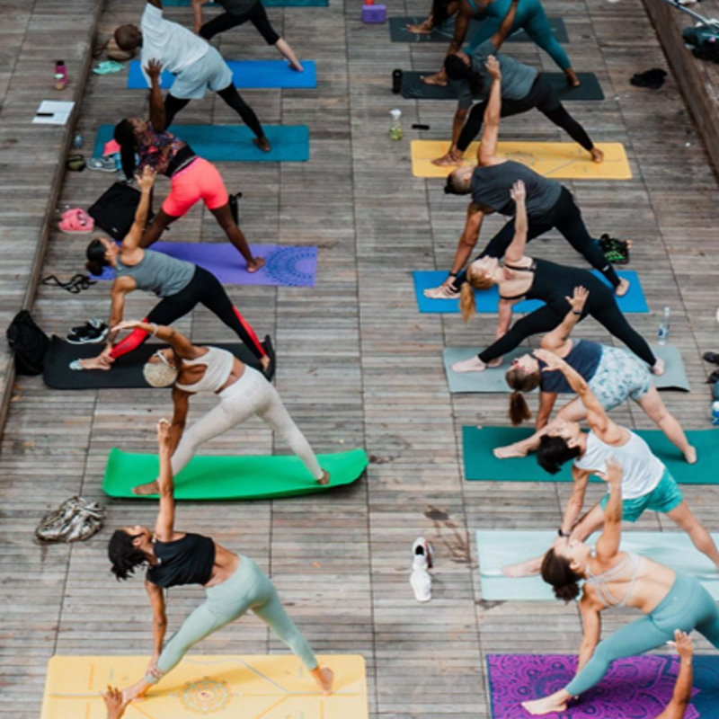 Load image into Gallery viewer, A cheerful group of women in a yoga class - Reset &amp; Reconnect with Thai James - Yoga &amp; Exploration - Retreat - Zhoola
